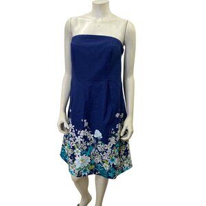 Old Navy Strapless Blue‎ Floral Dress With Pleated Skirt & Elastic Back 14 NWT